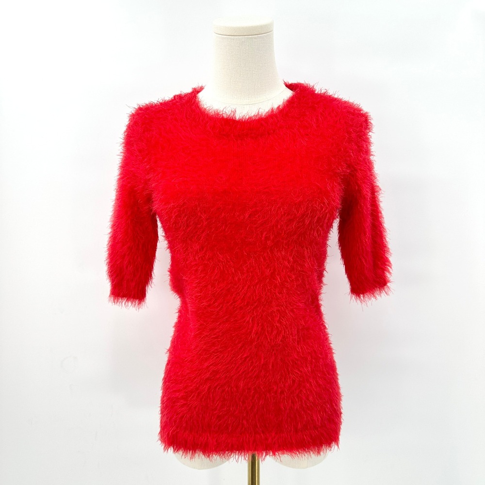 Catherine Malandrino Soft Knit 1/2 Sleeve‎ Fitted Sweater Top Red Fuzzy S Basic